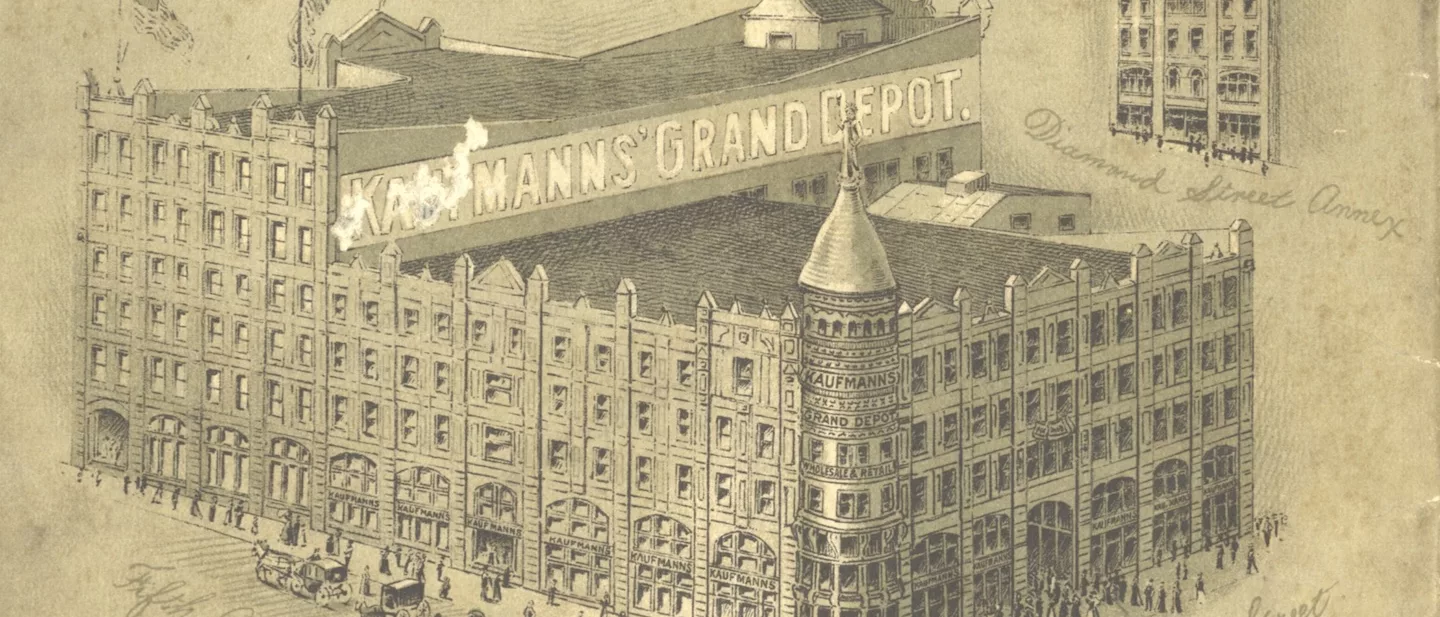 Vintage drawing of Kaufmann's Grand Depot from above