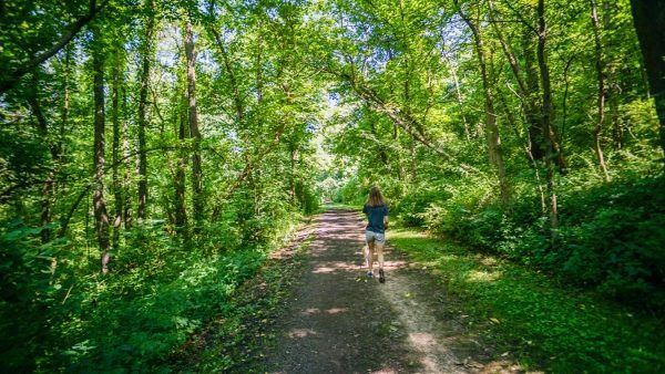 Person walking on a trail in Boyce Mayview Park