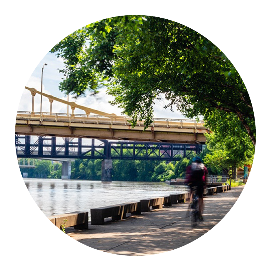 Person biking along the Allegheny Riverfront