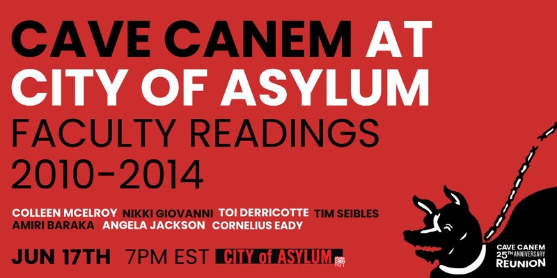 Red background with black and white text: Cave Canem Faculty Readings 2010-2014