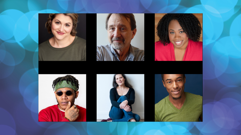 Blue and purple background with six square boxes with headshots of Julianne Avolio, Martin Giles, Laurie Klatscher, Treble NLS, LaTrea Rembert, and Bria Walker.