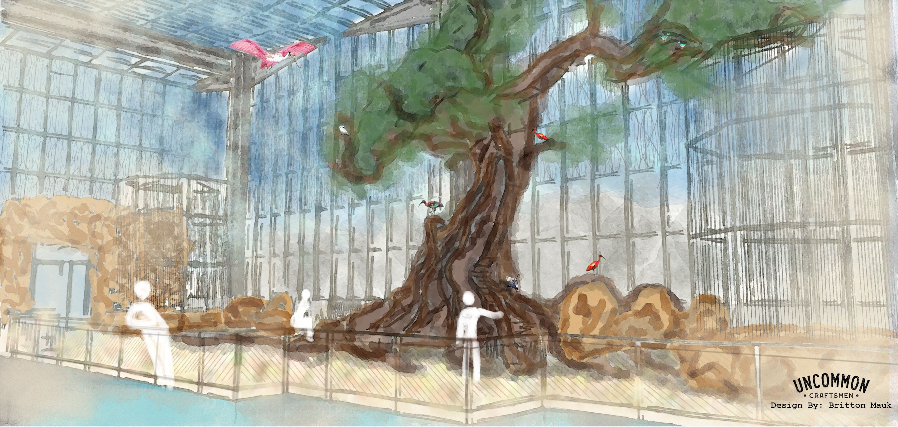 Rendering of National Aviary Wetlands exhibit after renovation