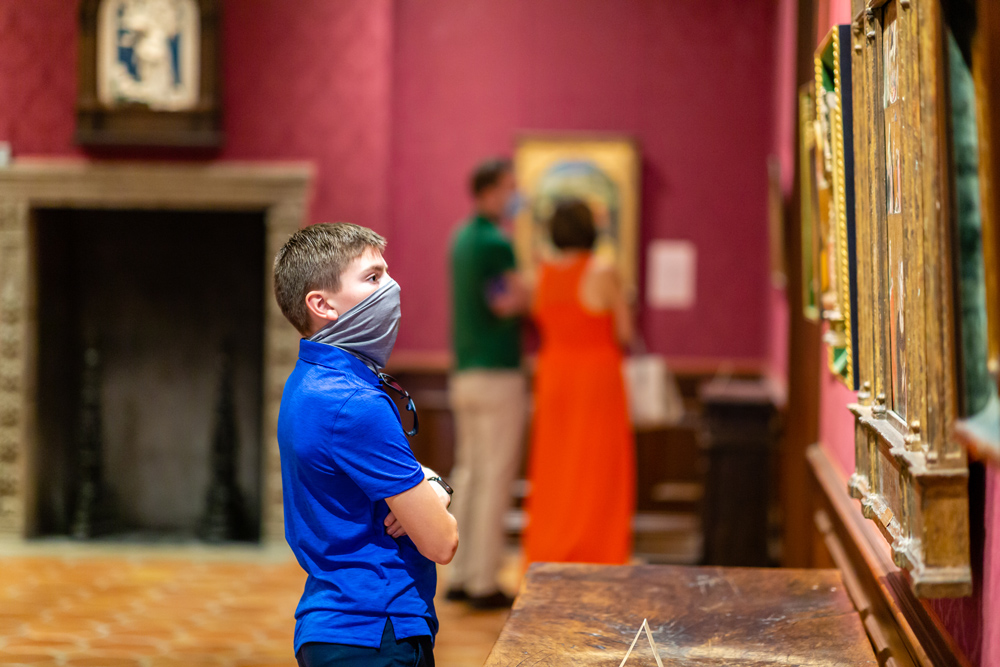 Boy standing in front of a painting in a museum