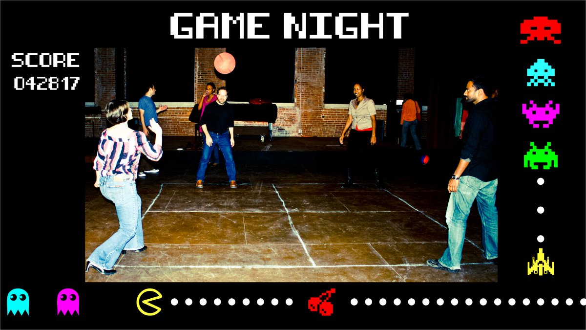 Graphic showing adults playing a foursquare-like game