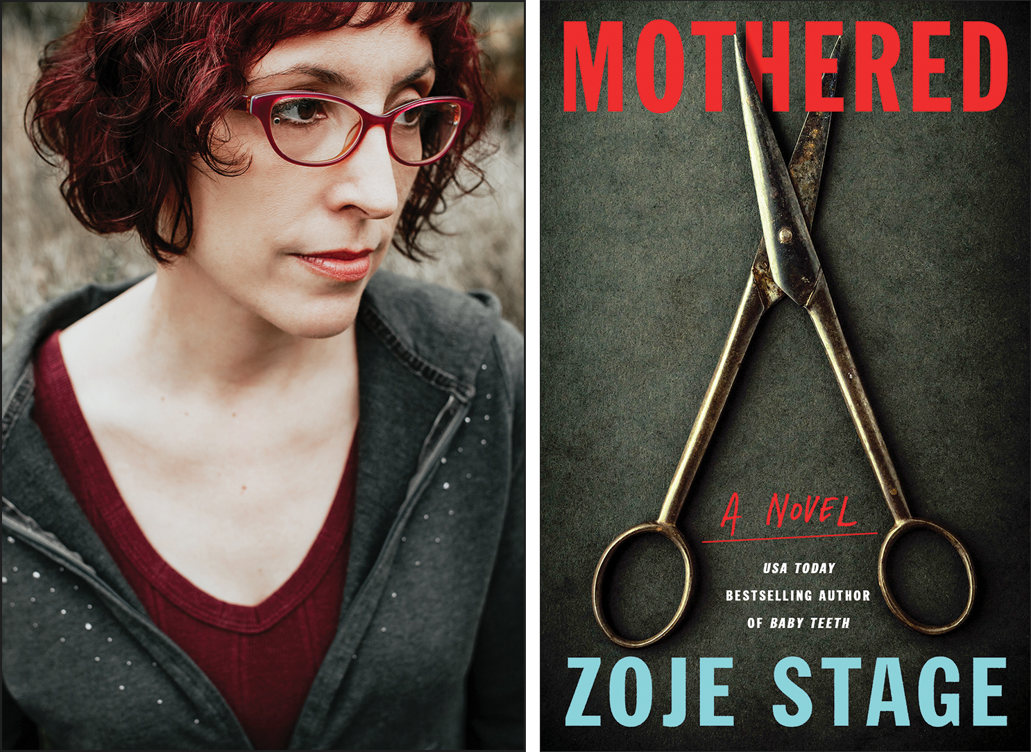 Image of author Zoje Stage and the cover of her new book Mothered