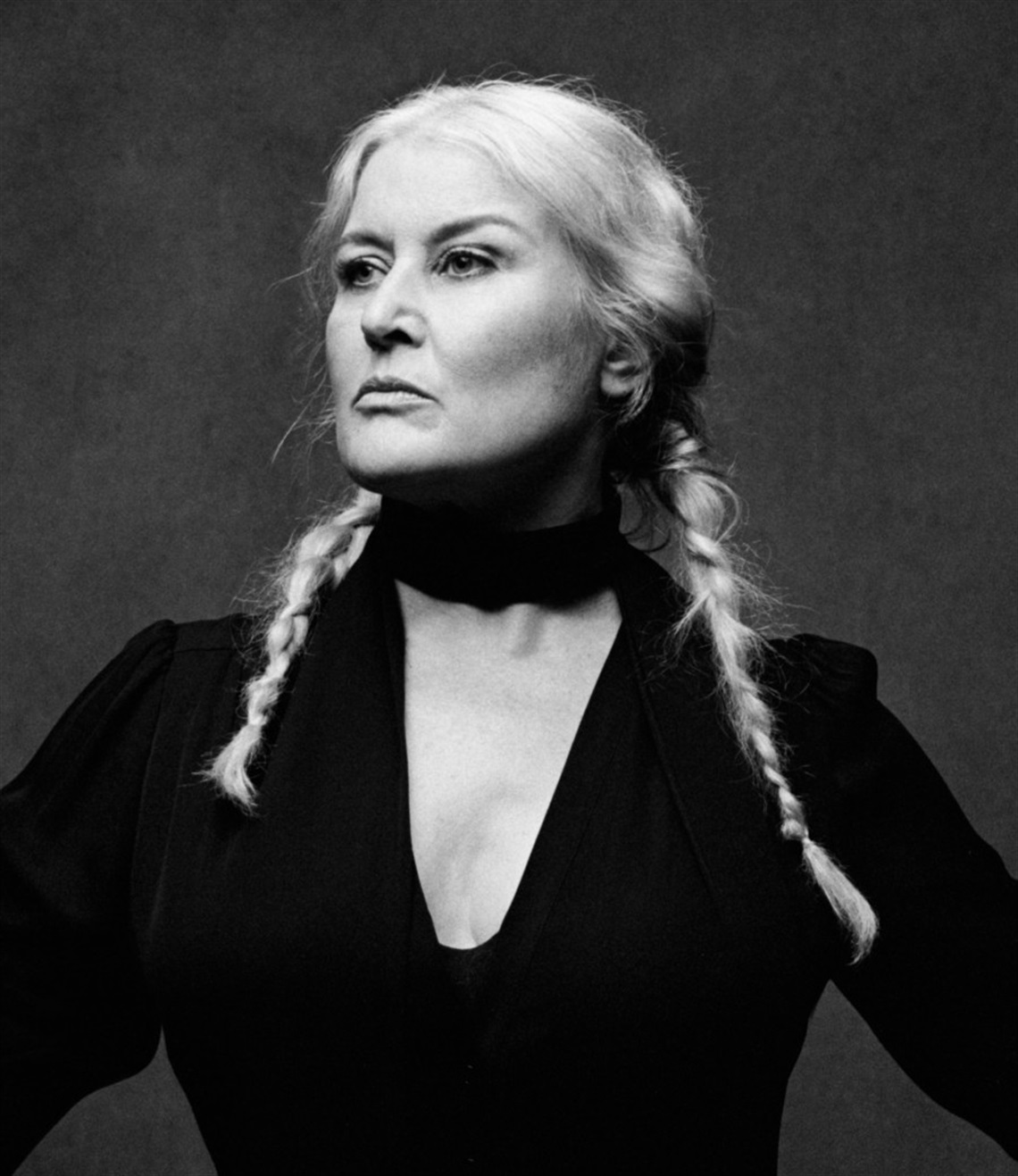 Black and white photograph of Paula Cole