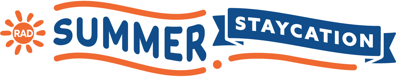 banner logo that says RAD Summer Staycation in orange and blue