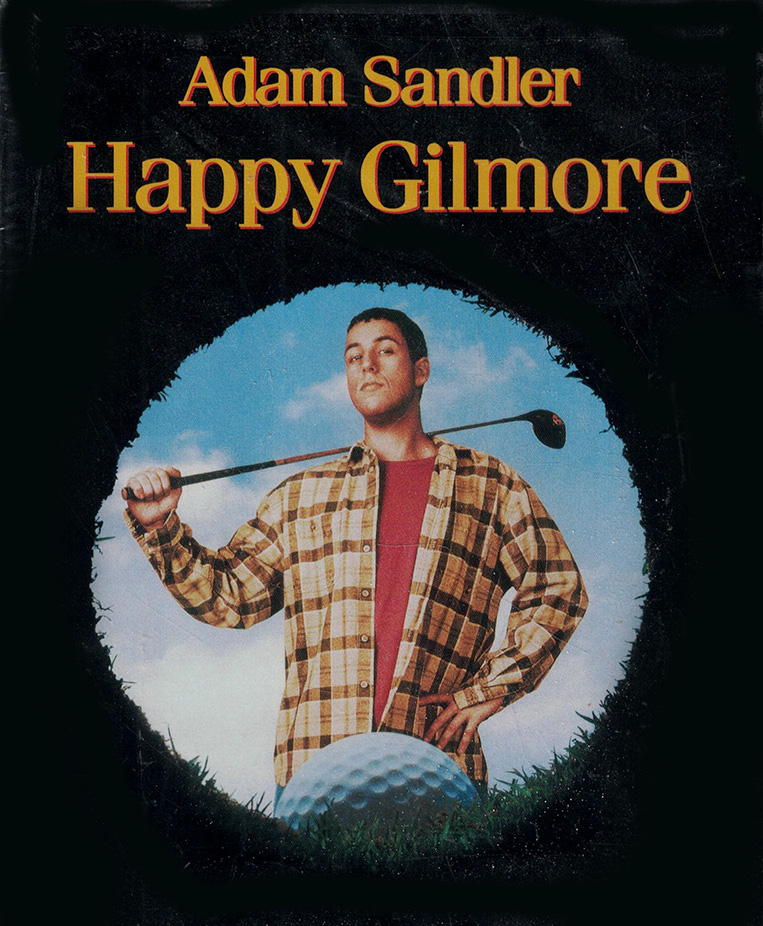 Movie poster for Happy Gilmore with Adam Sandler holding a golf club across his shoulder