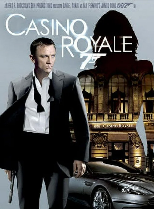 Movie poster for Casino Royale with Daniel Craig as James Bond with a silhouette and a car in the background